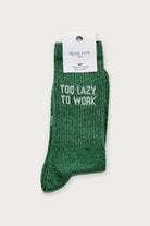 Chaussettes « Too lazy to work » pailletées — Vert pailleté 36/40 — Félicie Aussi | Appart 17 Bruxelles
