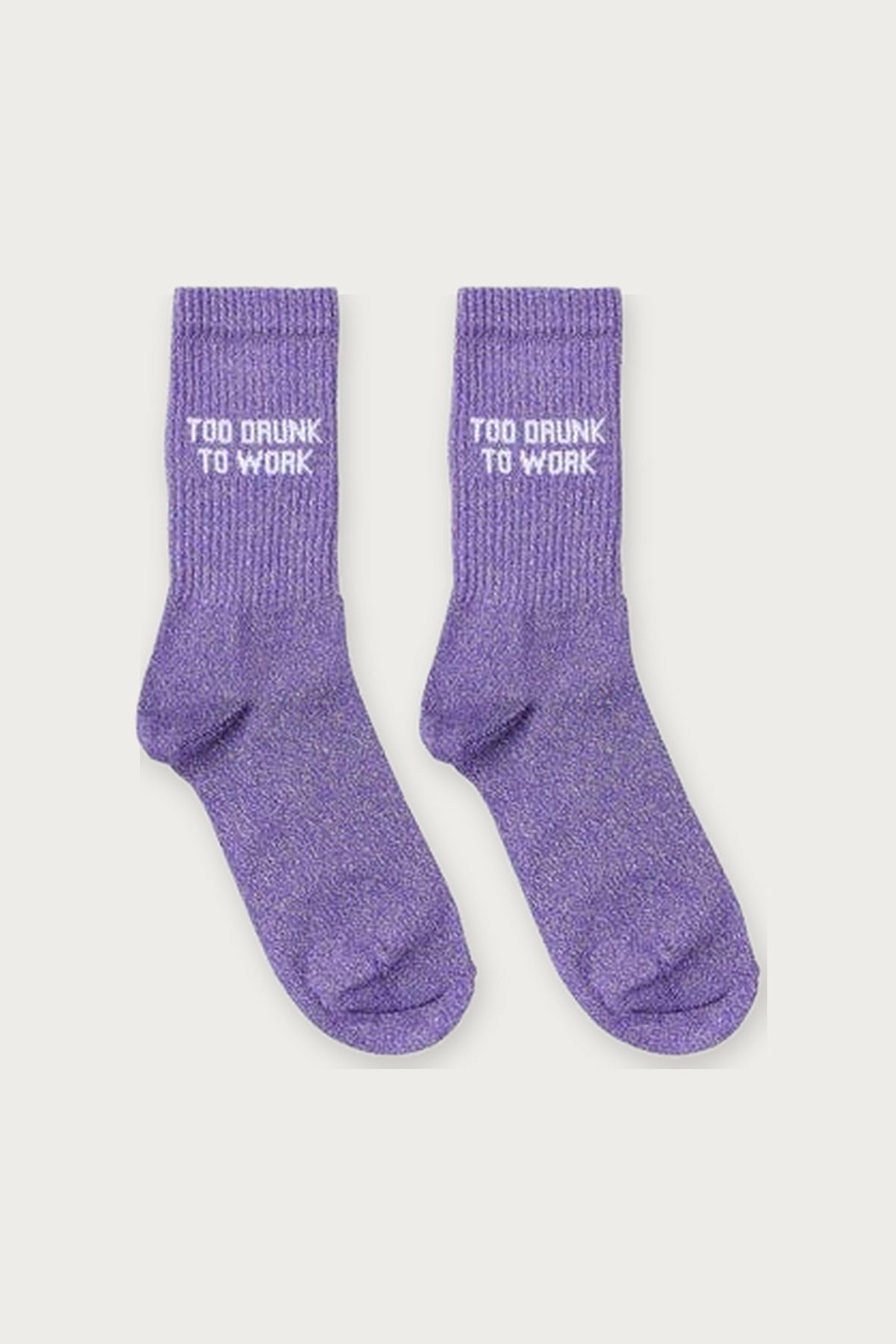 Chaussettes « Too drunk to work » pailletées — Violet pailleté — Félicie Aussi | Appart 17 Bruxelles