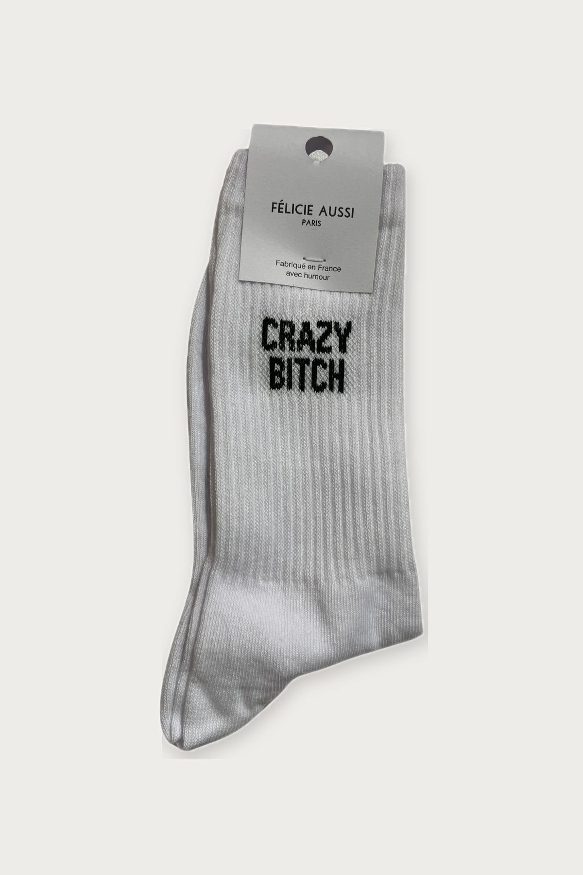 Chaussettes « Crazy Bitch » — Blanc 36/40 — Félicie Aussi | Appart 17 Bruxelles