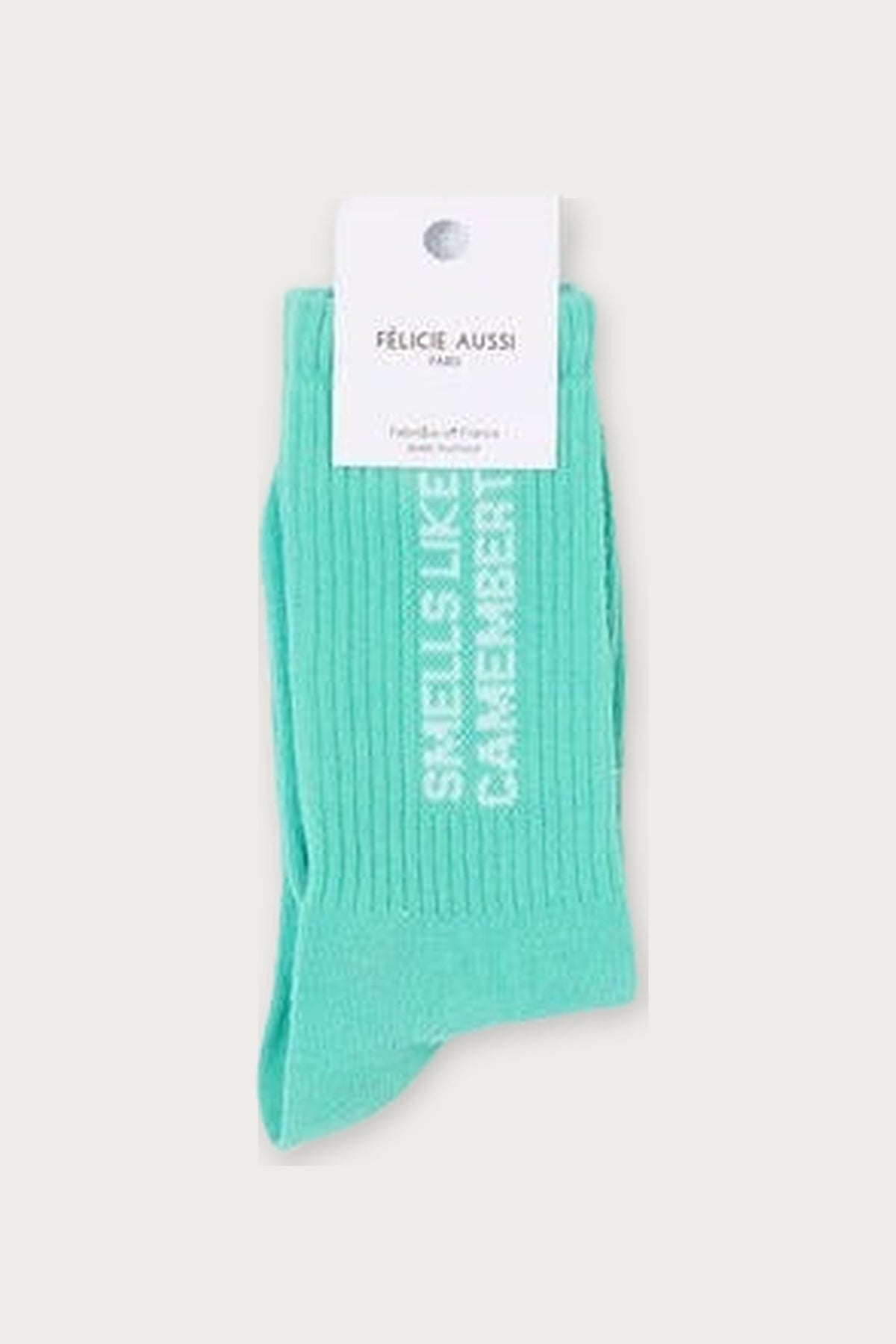 Chaussettes « Smells like camembert » — Bleu cyan 36/40 — Félicie Aussi | Appart 17 Bruxelles