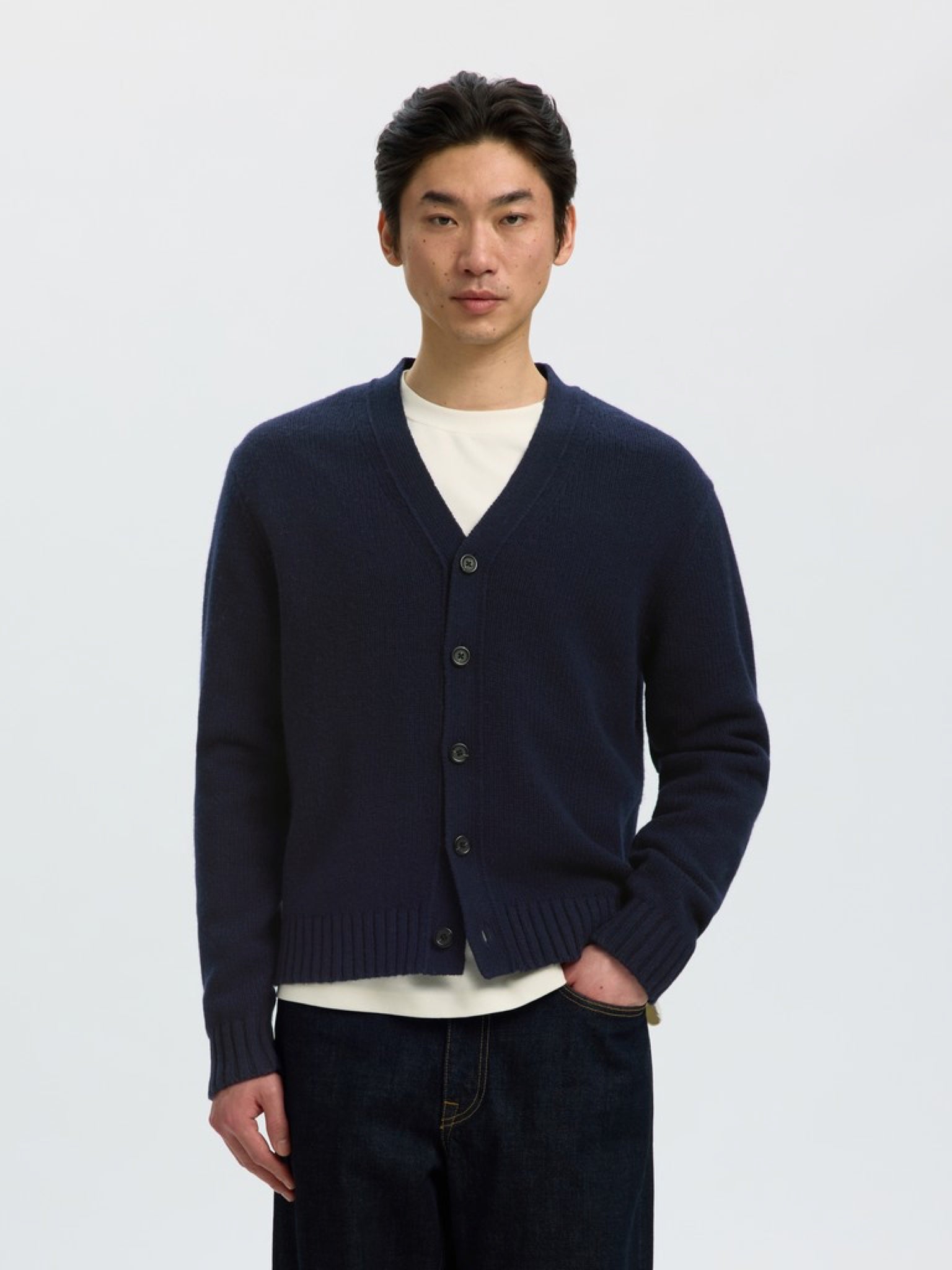 SLMCODY Cardigan col V en laine — Sky Captain — Selected Homme