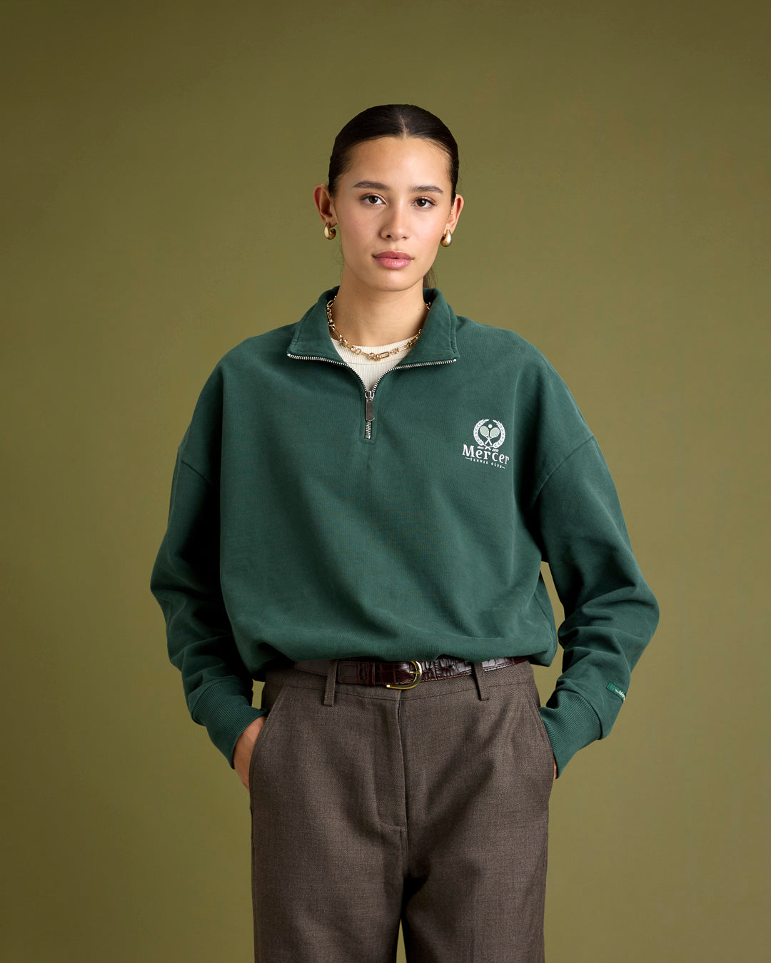 Tennis Quarter Zip Green — Mercer Amsterdam Green Appart17