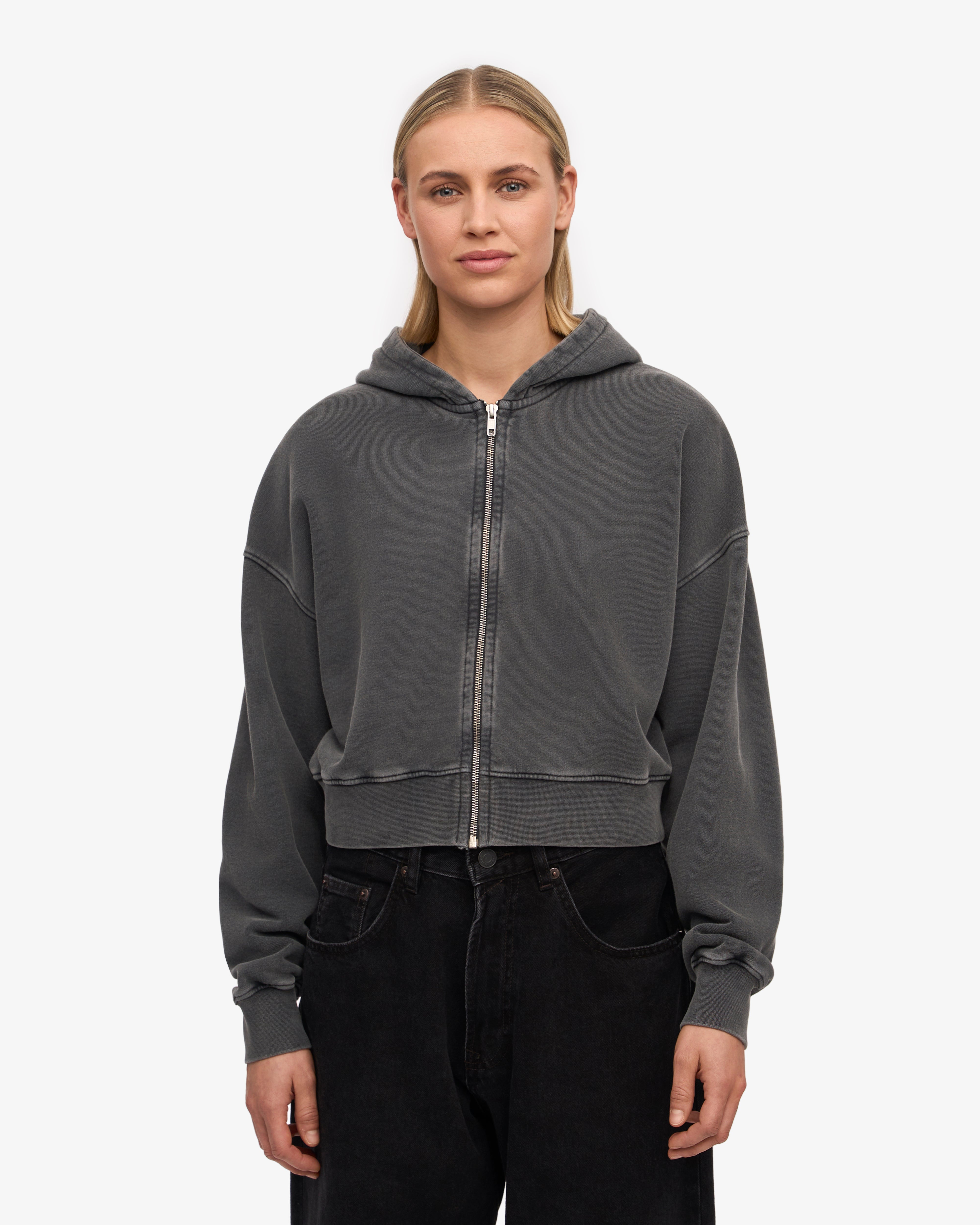 Colorful Standard Organic Crop Zip Hood Sweatshirt zippé court Faded Black