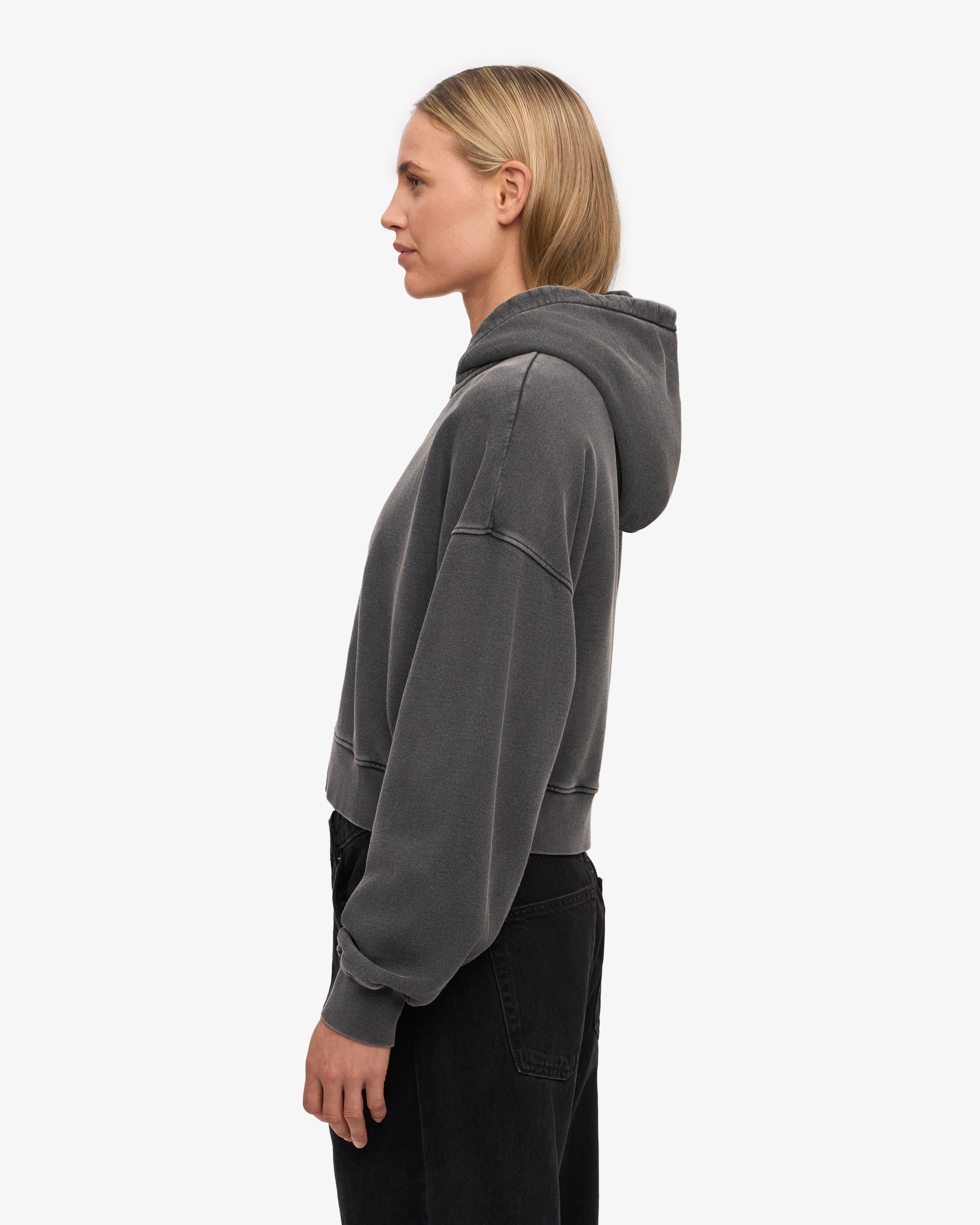 Colorful Standard Organic Crop Zip Hood Sweatshirt zippé court Faded Black